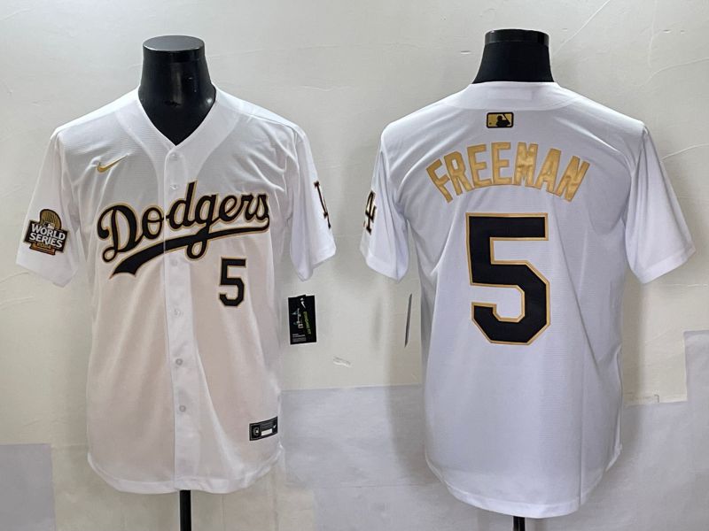 Men 2025 Los Angeles Dodgers #5 Freeman White Gold Nike MLB Jersey style 6273